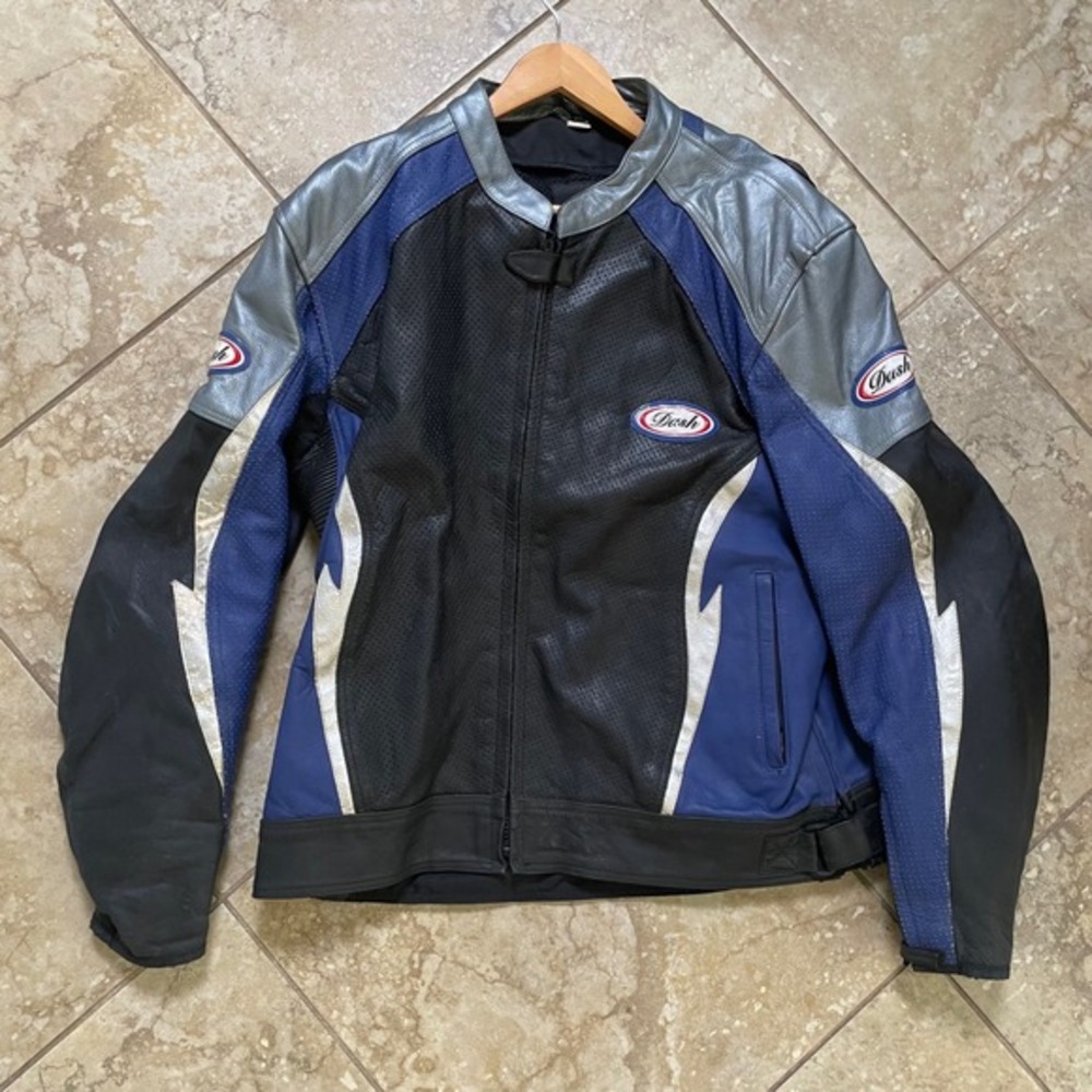 Dash Motorcycle Jacket Leather Padded Racing Biker Riding Blue Black‎ 4XL